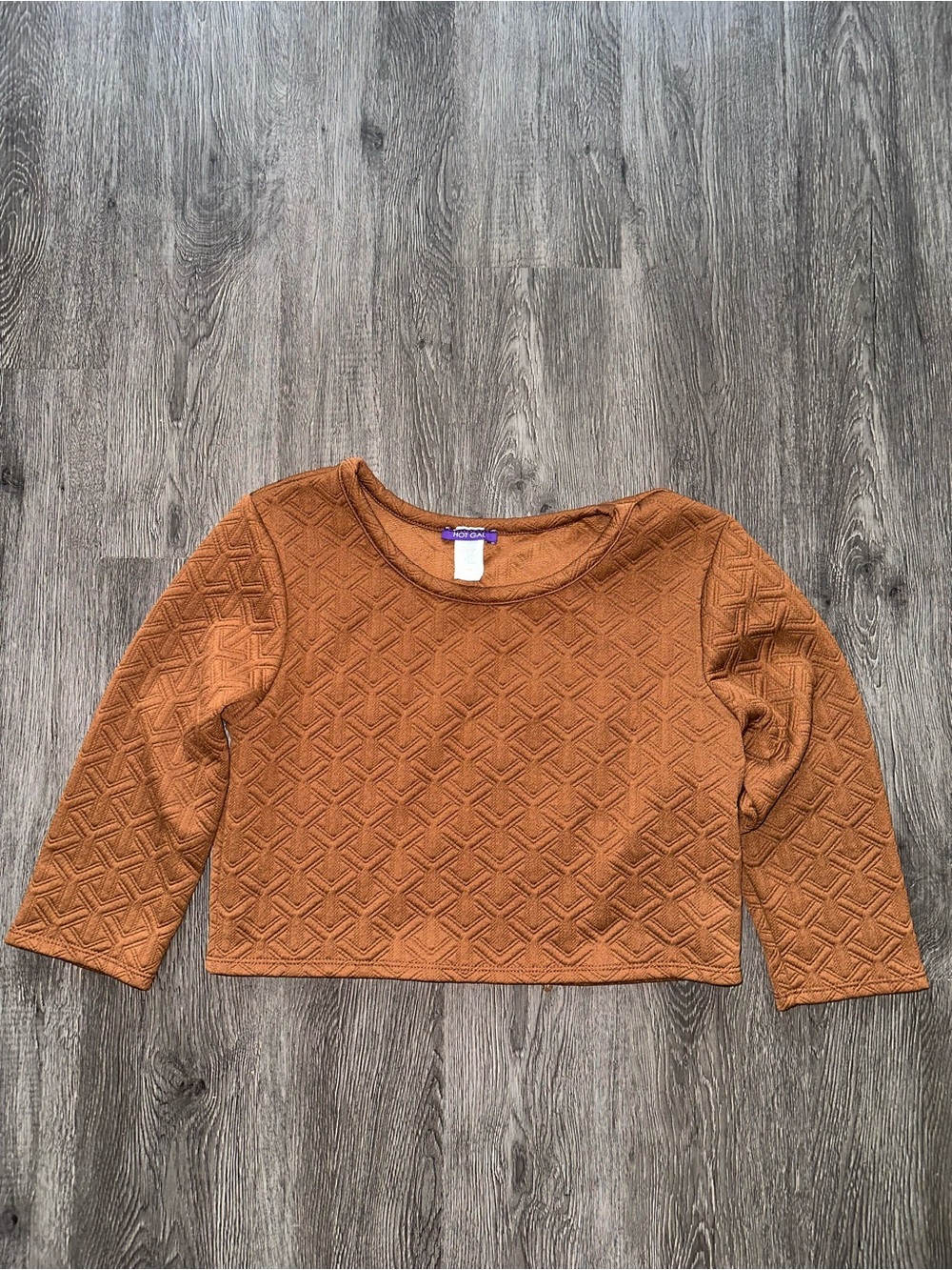 Rust Textured Cropped Long Sleeve Top